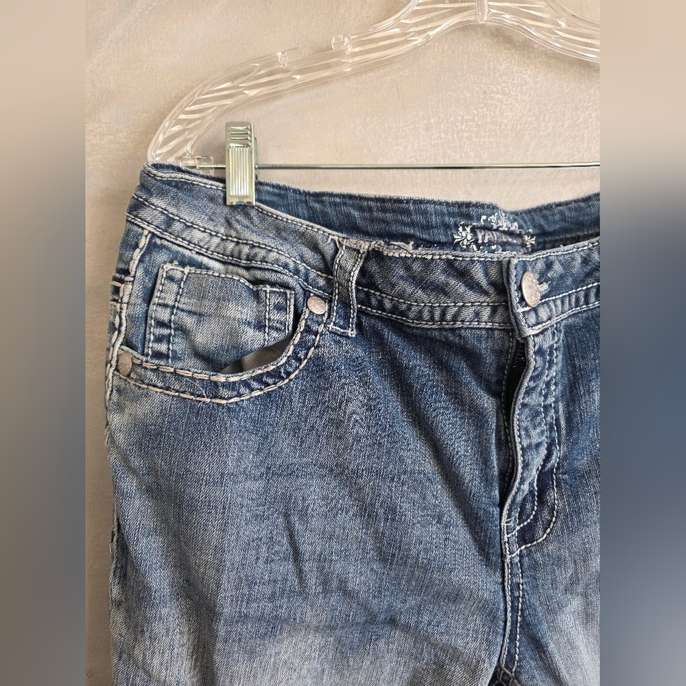 Paisley Sky Women Blue Denim Jeans Pants Bootcut Y2K Sz 18W Embellished Pockets - Picture 3 of 8
